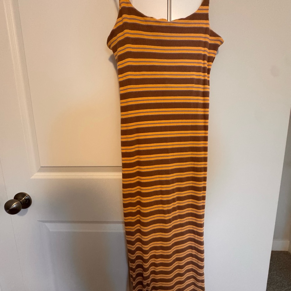 Wishlist Gold Sheath Midi Dress Spaghetti Strap Casual